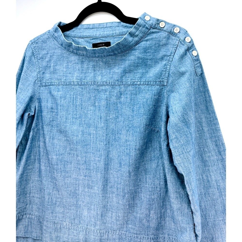 J Crew Womens High Low Funnel Neck Chambray Cotton Denim Top Preppy Fisherman 4